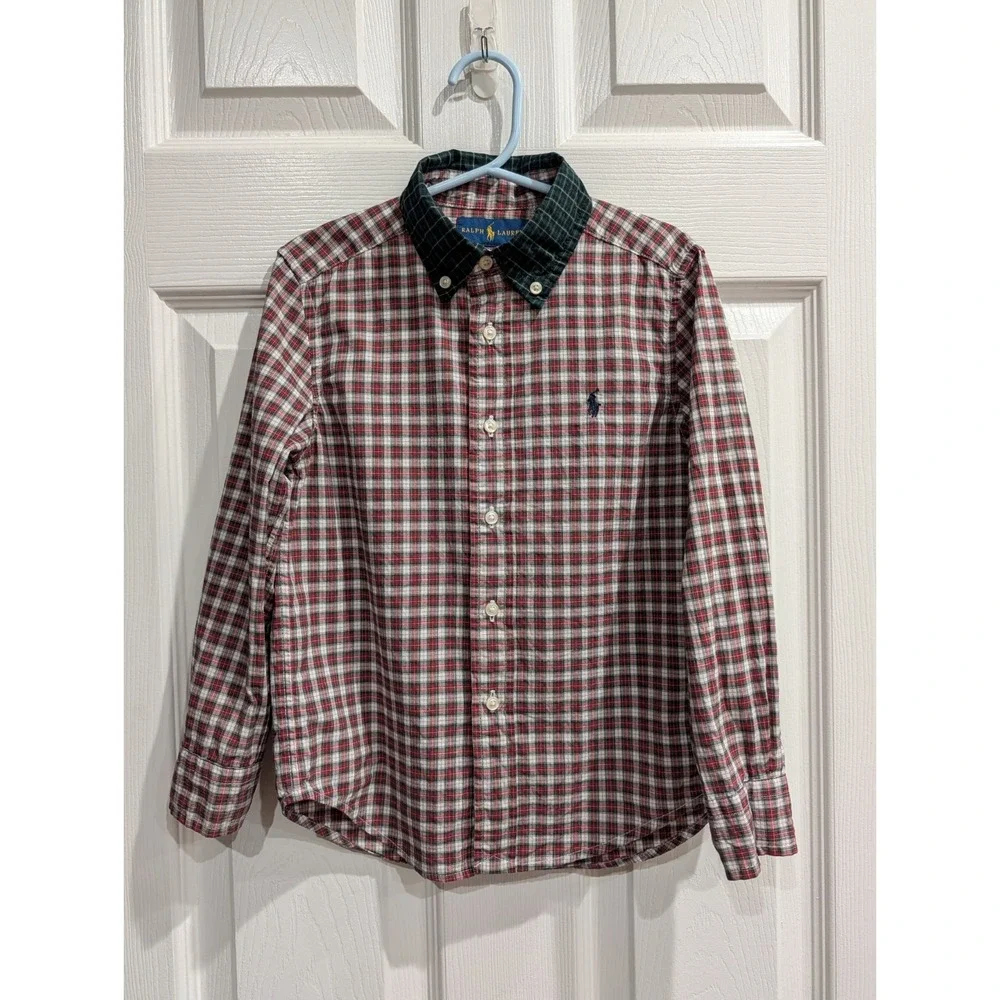 Ralph Lauren Boys Plaid Button‎ Down Shirt Size 5 Preppy 90s Contrast Red Green